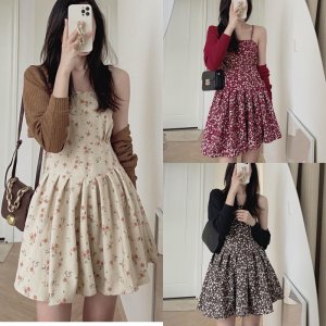 [Ảnh thật/Video] SET VÁY HOA 2 MÓN gam màu kiểu retro gồm váy hoa ngắn và cardigan lửng tone màu cực xinh-2