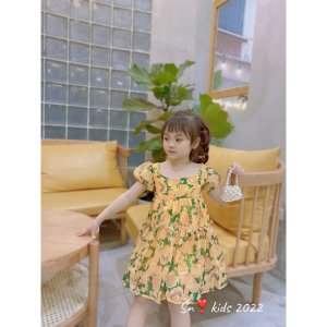 Váy xòe bé gái họa tiết hoa, váy tơ hoa hồng bồng bềnh mát mẻ cho bé-2