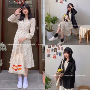 [Ảnh thật/Video Váy hoa cỏ dáng dài Hàn Quốc - Đầm hoa nhí vintage phong cá-5