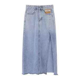 Chân váy Jean dài dáng cv bò jeans chữ A xẻ tà ,chân váy bò cạp cao phong cách Hàn Quôc-MINXY SHOP-6