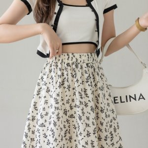 Chân váy hoa nhí vintage, váy hoa nhí dáng dài đen trắng vải voan 2 lớp siêu xinh - Mia Shore-9