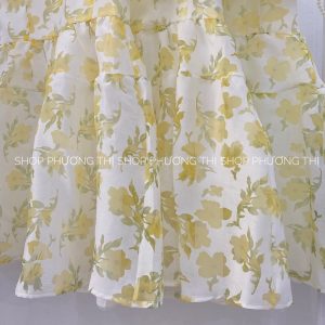 Váy hoa nhí babydoll hoạ tiết bông hoa vàng tay bồng ulzzang (video/sẵn)-9