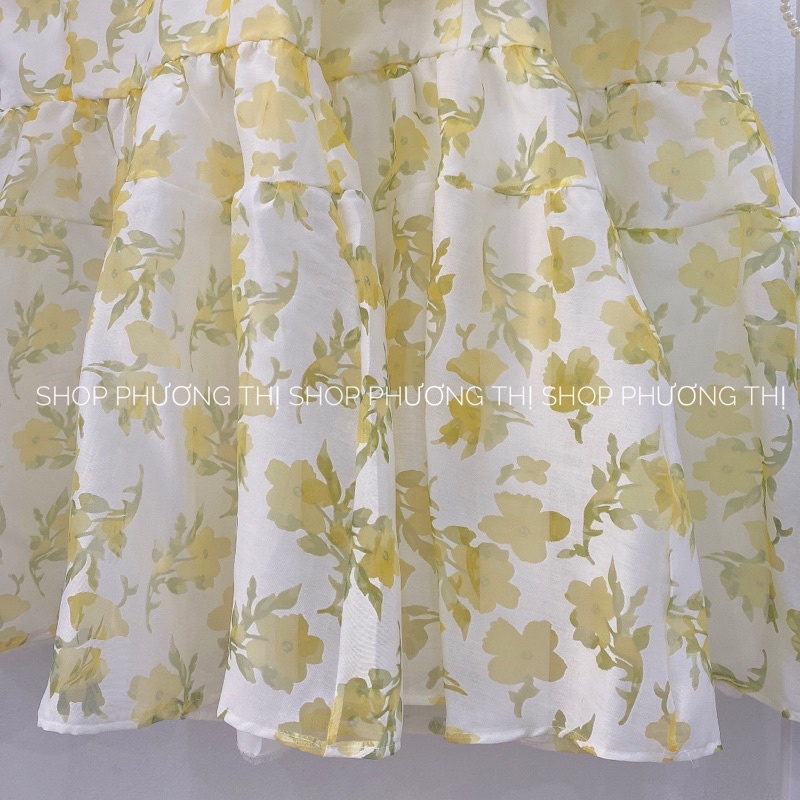 Váy hoa nhí babydoll hoạ tiết bông hoa vàng tay bồng ulzzang (video/sẵn)-9