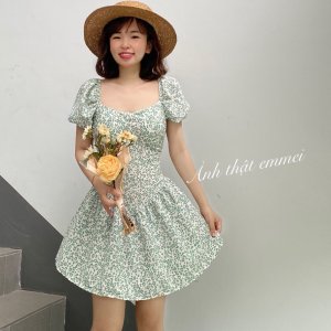Đầm hoa nhí, váy cúp ngực cổ vuông dáng xòe Emmei-v110-3