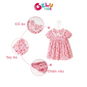 Váy cho bé gái GELU KIDS họa tiết hoa nhí phối cổ viền ren bé gái chất liệu thô mềm mát - VBG003-5