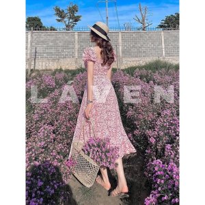 VÁY HOA NHÍ MÀU HỒNG RÚT NGỰC CHO NỮ-3