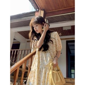 Váy babydoll hoa nhí tay ngắn, đầm babydoll bánh bèo tiểu thư kiểu dáng maxi hot trend Sang Choảnh-2