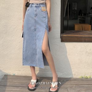 Chân váy Jean dài dáng cv bò jeans chữ A xẻ tà ,chân váy bò cạp cao phong cách Hàn Quôc-MINXY SHOP-9