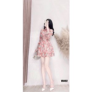 Váy thiết kế tơ hoa cổ bèo tay dài dáng xòe hàng hai lớp tiểu thư sang chảnh-2