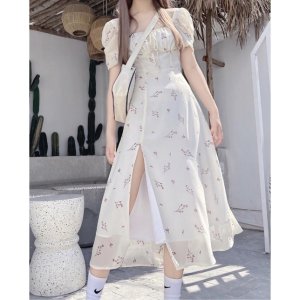 Đầm - váy trắng hoa hồng xẻ đùi-3