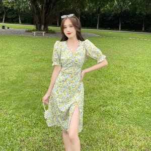 Đầm Voan Hoa Dài Quá Gối Phong Cách Quyến Rũ-8