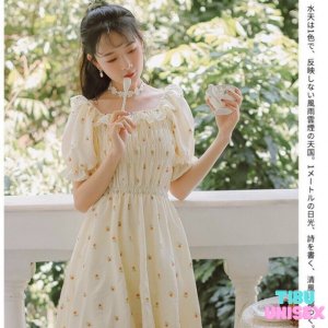 Váy nữ trễ vai hoa nhí phong cách vintage bánh bèo, Đầm tiểu thư ulzzang dáng xòe dự tiệc tiểu thư-8