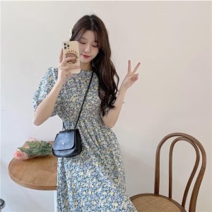 Váy hoa nhí xanh vintage chun eo tay bồng dáng dài siêu xinh-2