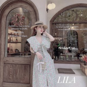 váy hoa nhí đầm hoa nhí cổ bèo dáng dài - mã A006- thời trang thiết kế-7