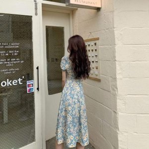 [Mã 255FASHIONSALE giảm 100% đơn 150K] Váy hoa nhí vintage xẻ chân, Vayhoacucxanh-6