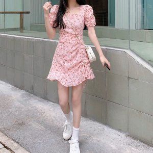 Floral skirt gentle wind ins female summer chic design artistic sense skirt Korean style milk in milk dress -7