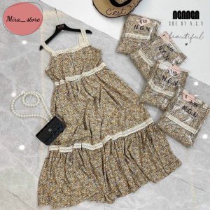 Váy Bầu Hoa Nhí [ FREESHIP] Đầm Bầu Hai Dây Dáng Suông Đi Chơi Đi Biển Chất Siêu Mát freesize từ 45-75kg-4