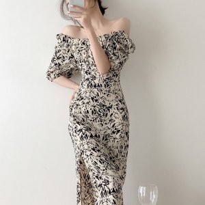 Đầm Trễ Vai In Hoa Phong Cách Retro Pháp Thời Trang Cho Nữ-6