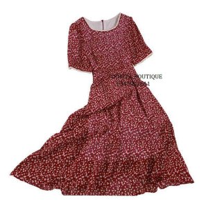 Váy hoa nhí vintage cổ vuông ngắn tay, Đầm vintage dáng dài - Dorita Boutique-6