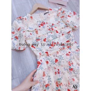 Váy thiết kế hoa vintage tay ngắn ly ngực dáng xòe dài tiểu thư sang chảnh loại 1-8