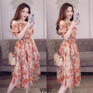 Đầm trễ vai NHIỀU MÀU đầm vintage tay ngắn họa tiết hoa đầm bầu đi biển-1