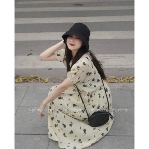 Váy suông màu BE dáng xoè tay ngắn hoạ tiết hoa tiểu thư Hàn Quốc Nhungkudo-5