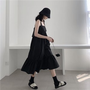 Váy đầm nữ 2 dây buộc nơ lưng trắng đen dáng suông dài cổ vuông freesize phom rộng đi biển du lịch hở lưng sexy C306-4