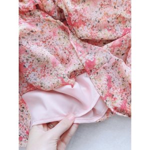 Váy hoa nhí tay bồng dúm eo hoa hồng vintage 2 lớp xinh-7