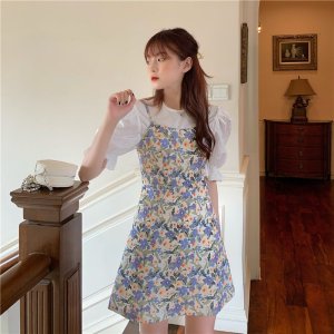 Xiaozhainv Áo tay phồng / Đầm Hoa Phong Cách Hàn Quốc Xinh Xắn Cho Nữ-5