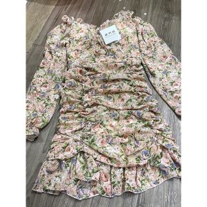 Váy hoa nhí xanh hồng nhún đuôi cá phiên bản dài tay-8