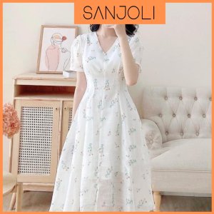 Đầm Dự Tiệc Cưới SANJOLI Váy Hoa Nhí Vintage Maxi Dáng Dài Tiểu Thư Sang Trọng Vải Voan Thiết Kế Xinh VD047-6