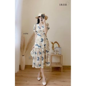 Đầm hoa đuôi cá cúc bọc- đầm thiết kế 2 lớp-1