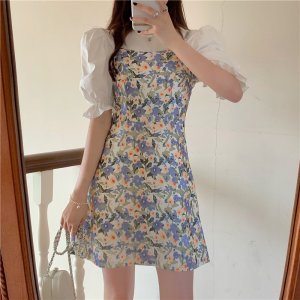 Xiaozhainv Áo tay phồng / Đầm Hoa Phong Cách Hàn Quốc Xinh Xắn Cho Nữ-7