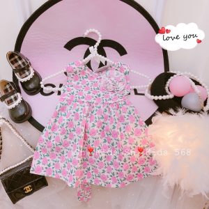 Váy hoa kết bông gắn ngực bé gái-4