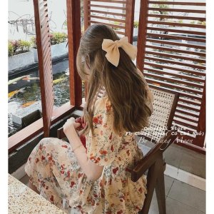 Váy thiết kế hoa vintage tay ngắn ly ngực dáng xòe dài tiểu thư sang chảnh loại 1-2