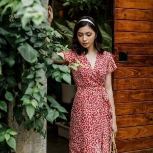 [Hình thật/ Video] Đầm hoa nhí dáng dài vintage chất lụa may 2 lớp Đầm váy thiết kế cao cấp CHIC.STORE-3
