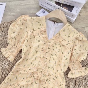 Váy Maxi Hoa Vàng Đuôi Cá Hàng Đẹp 2 Lớp Có Ảnh Thật Kèm Video-8