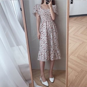Đầm tay ngắn chất Chiffon hoạ tiết hoa phong cách Pháp-4