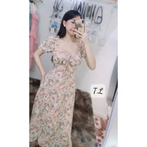 Váy hoa cup ngực dáng dài có đệm ngực-6