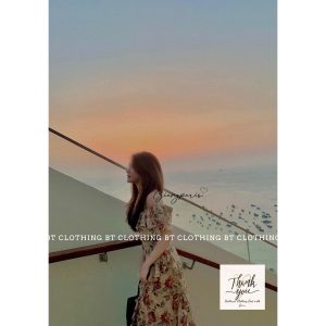 Váy xòe hoa gấm lụa mặc 2 kiểu đầm trễ vai nữ đi chơi cao cấp DN617-3