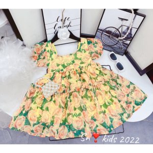 Váy xòe bé gái họa tiết hoa, váy tơ hoa hồng bồng bềnh mát mẻ cho bé-5