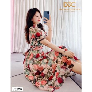 V2281 Váy voan hoa be hồng tay lỡ cổ tròn công sở - Dolce viva colection-2