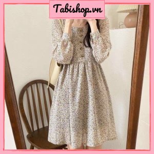 Đầm hoa nhí vintage cho nữ bánh bèo váy nữ dài tay phong cách tiểu thư ulzzang Hàn quốc xinh xắn-1