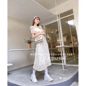 [Ảnh thật/Sẵn]Váy hoa nhúm ngực xẻ tà tay bồng/Đầm hoa Wedding dress-6