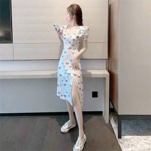 BONUCCI Đầm váy họa tiết bươm bướm ( tím, trắng ) tôn dáng siêu xinh cho nàng thời trang nữ dạo phố dự tiệc-2