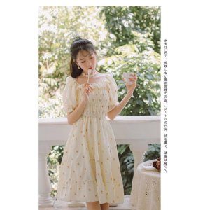 Váy đầm nữ dáng xòe tay con phối bèo họa tiết hoa nhí nhún ở ngực thiết kế trẻ trung thanh lịch-2