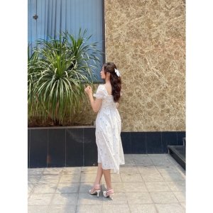 Váy hoa xanh xẻ đùi 0304-3