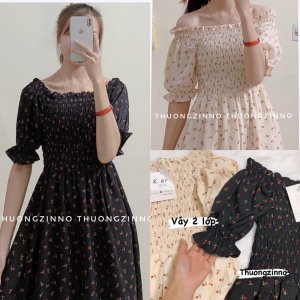 [Ảnh thật/Video]Váy hoa nhí Cherry tiểu thư mặc được hai kiểu Đầm hoa Quảng Châu xinh xắn-7