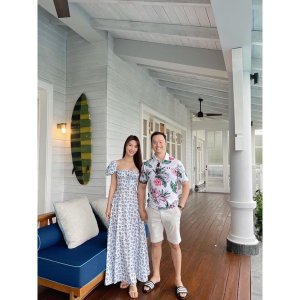 [Ảnh thật/Video] Váy đầm hoa xanh dúm ngực xẻ tà chun vai tiểu thư chất cực đẹp V124-5