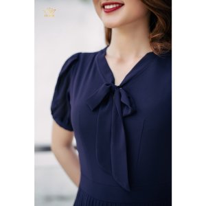 Đầm xòe dự tiệc cao cấp thiết kế cổ cột nơ chân váy dập ly - Xanh tím - TTV916 TTV Store-5